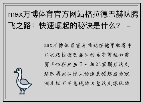 max万博体育官方网站格拉德巴赫队腾飞之路：快速崛起的秘诀是什么？ - 副本